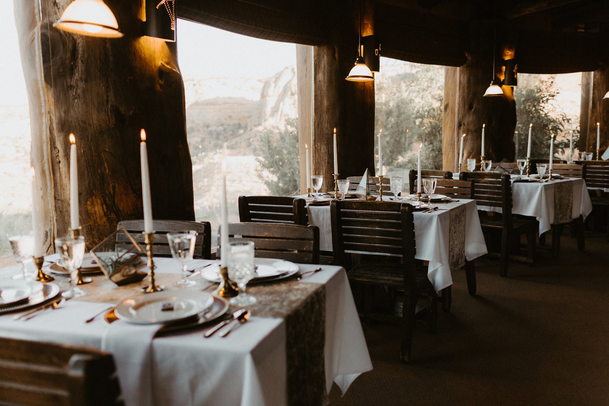 Intimate wedding set up inside the Kiva Koffeehouse in Escalante Utah. 