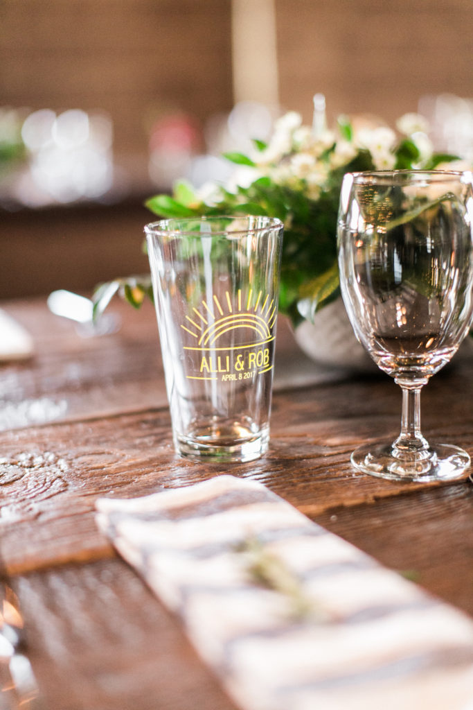 branded beer pint on farm tables