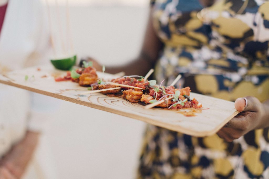 Passed appetizers by Border Grill catering at desert wedding at Rimrock Ranch in Joshua Tree, CA